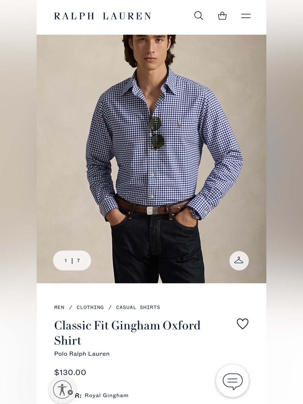 Ralph Lauren Blue & White Gingham Button-Down Shirt